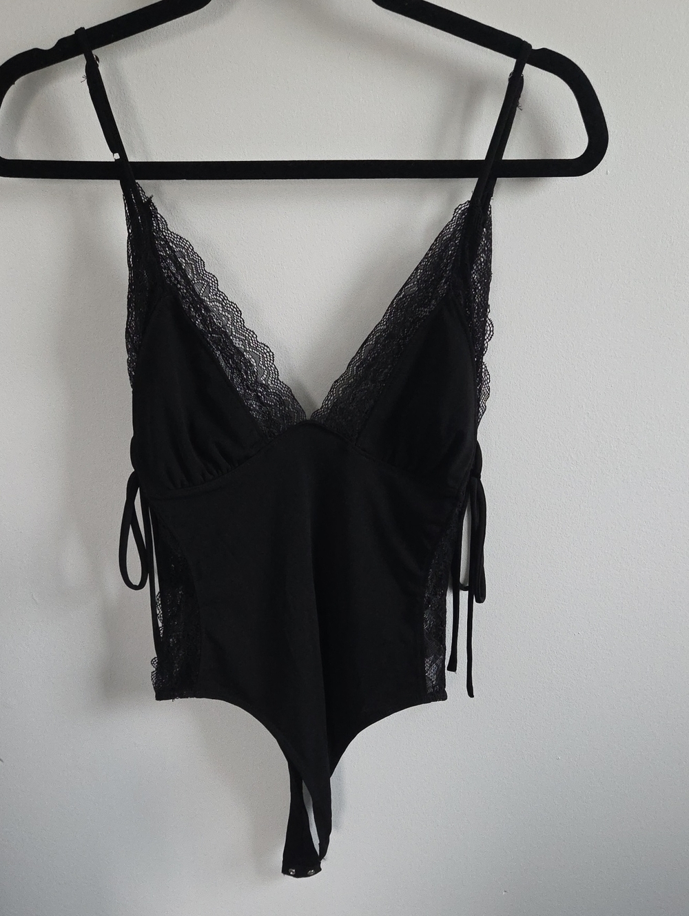 Forever 21 Black Knit Bodysuit with Lace Trim